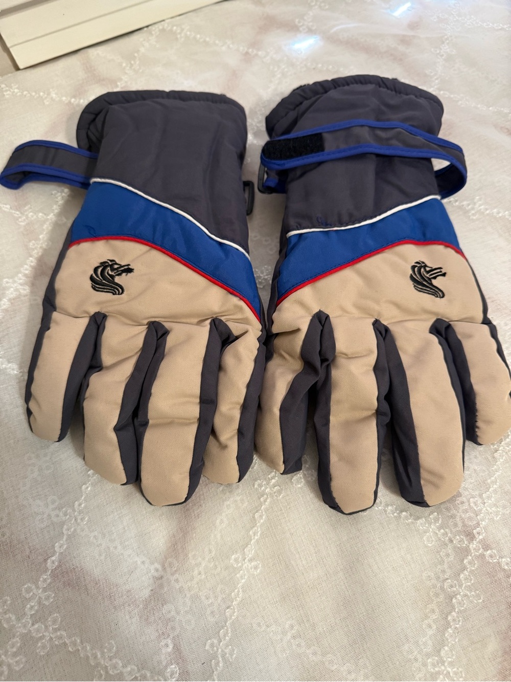 Men's Insulated Winter Gloves - Beige & Blue